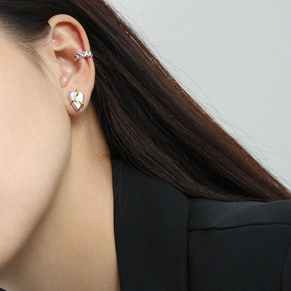 Lovcia Minimalist Embrace Heart Stud Earrings Gold 10x14mm-Earrings-Rhodium + Yellow Gold-Rhodium + Yellow Gold