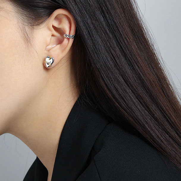 Lovcia Minimalist Embrace Heart Stud Earrings Gold 10x14mm-Earrings-Rhodium + Yellow Gold-Rhodium + Yellow Gold