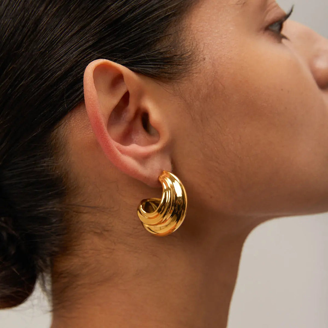 Lovcia Minimalist Geometric Series 18K Gold & Silver Stainless Steel C-Shaped Earrings for Women-Earrings-Gold-Gold