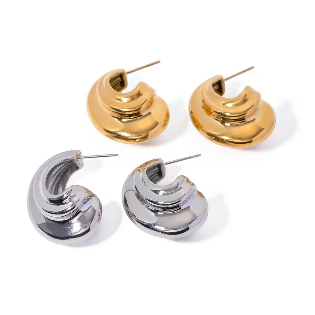Lovcia Minimalist Geometric Series 18K Gold & Silver Stainless Steel C-Shaped Earrings for Women-Earrings-Gold-Gold