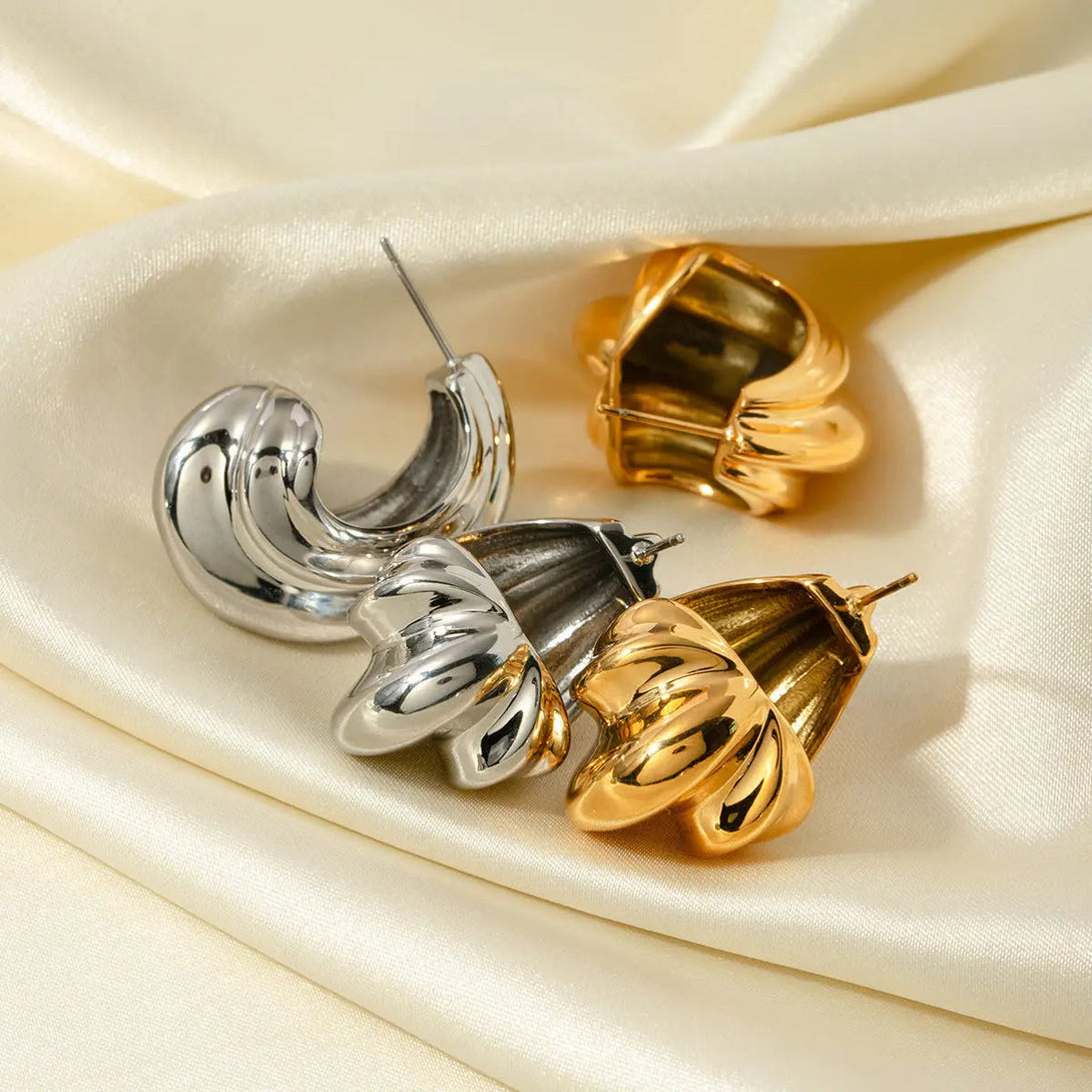 Lovcia Minimalist Geometric Series 18K Gold & Silver Stainless Steel C-Shaped Earrings for Women-Earrings-Gold-Gold