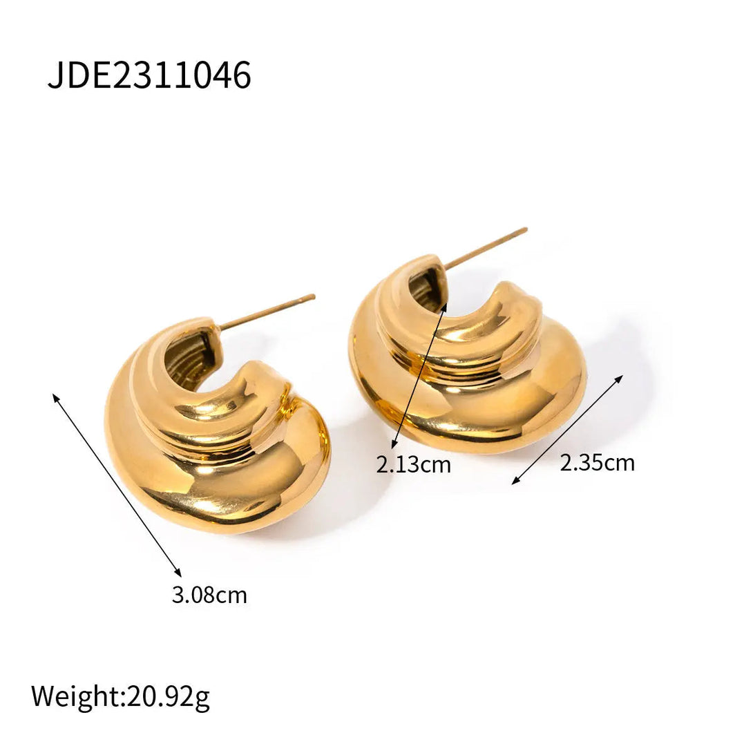Lovcia Minimalist Geometric Series 18K Gold & Silver Stainless Steel C-Shaped Earrings for Women-Earrings-Gold-Gold