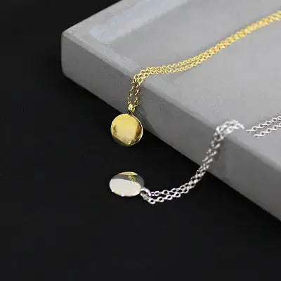 Lovcia Minimalist Geometry Round Bean 925 Sterling Silver Necklace-Charms & Pendants-Rhodium-Rhodium