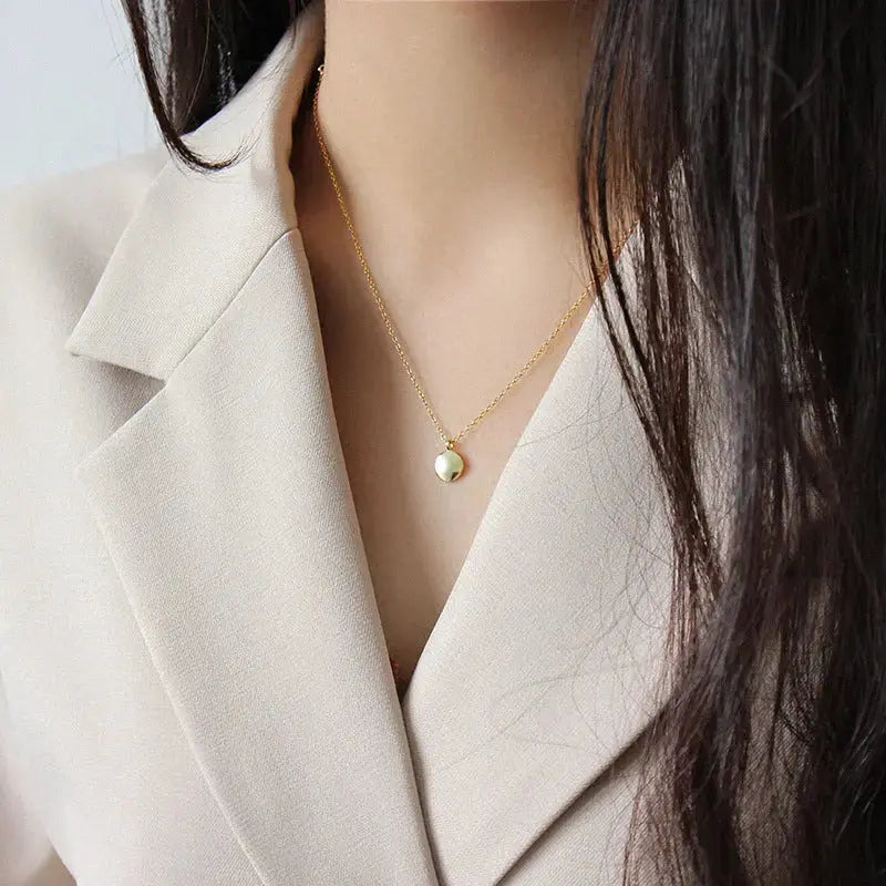 Lovcia Minimalist Geometry Round Bean 925 Sterling Silver Necklace-Charms & Pendants-Rhodium-Rhodium