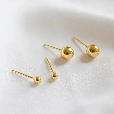 LOVCIA Minimalist Golden Beads 925 Sterling Silver Stud Earrings