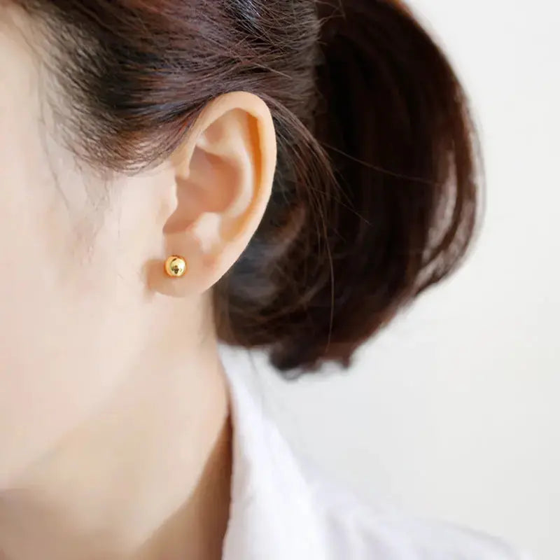 LOVCIA Minimalist Golden Beads 925 Sterling Silver Stud Earrings