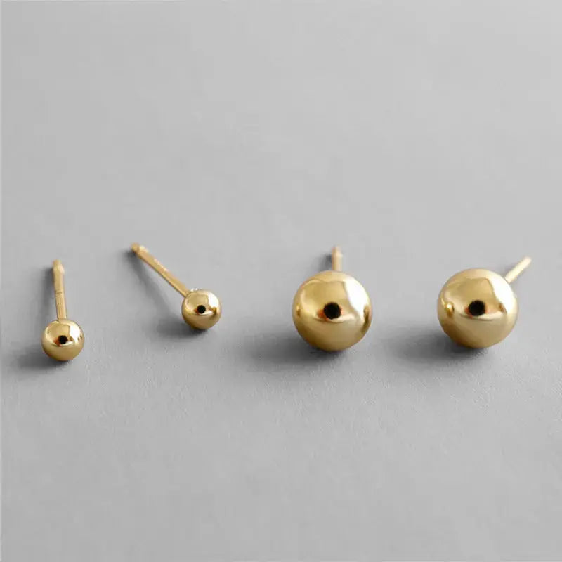 LOVCIA Minimalist Golden Beads 925 Sterling Silver Stud Earrings