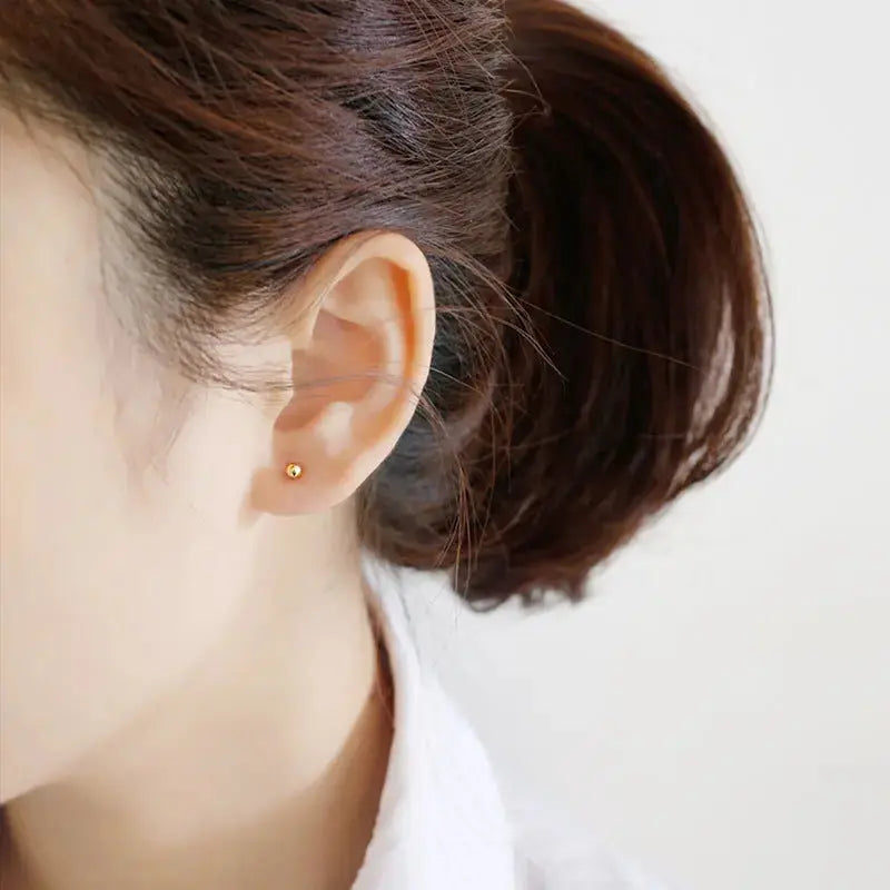 LOVCIA Minimalist Golden Beads 925 Sterling Silver Stud Earrings