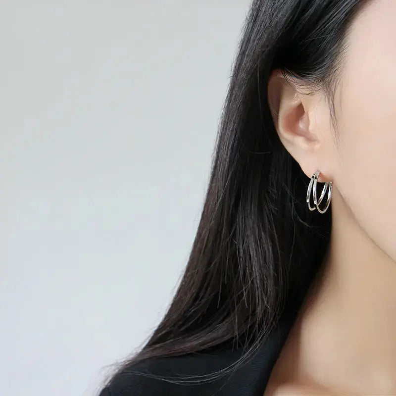 Lovcia Minimalist Hollow Double Layer 925 Sterling Silver Hoop Earrings-Earrings-Rhodium-Rhodium