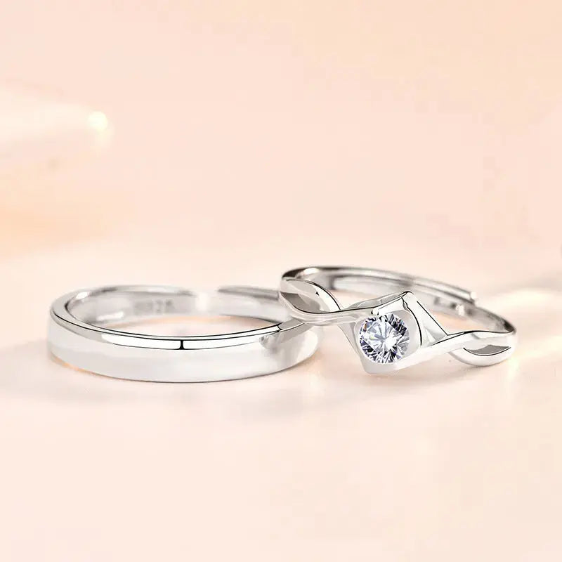 Lovcia Minimalist Honey Moon CZ 925 Sterling Silver Adjustable Promise Ring-Rings-Men Ring-Men Ring
