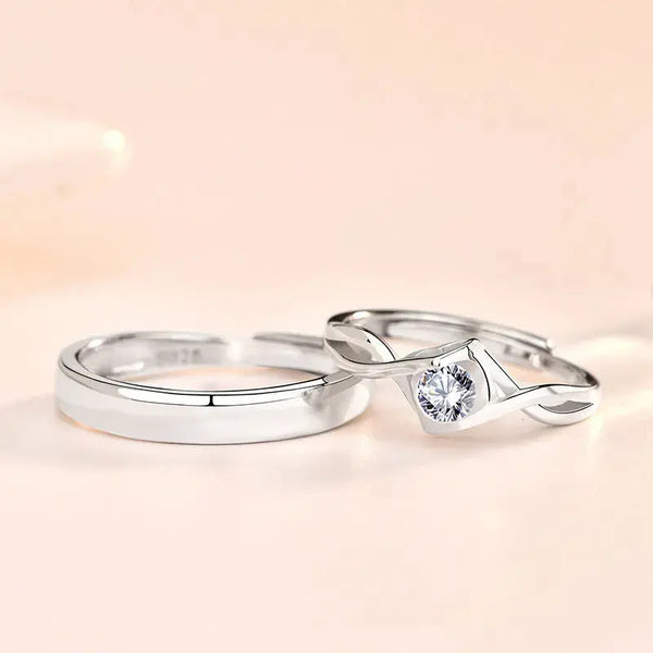 Lovcia Minimalist Honey Moon CZ 925 Sterling Silver Adjustable Promise Ring-Rings-Men Ring-Men Ring