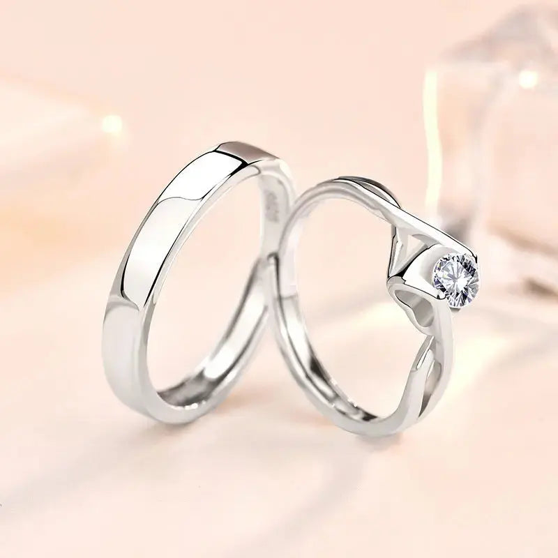 Lovcia Minimalist Honey Moon CZ 925 Sterling Silver Adjustable Promise Ring-Rings-Men Ring-Men Ring