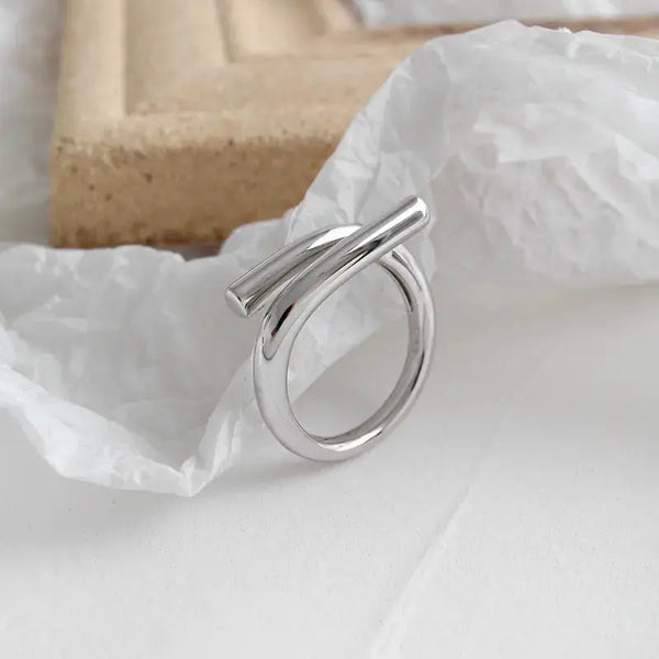 Lovcia Minimalist Lines Cross Simple 925 Sterling Silver Adjustable Ring-Rings-Rhodium-Rhodium