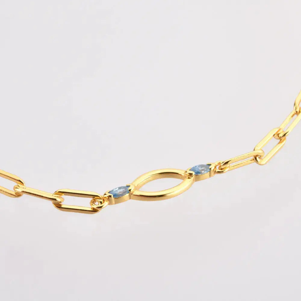 Lovcia Minimalist Oval Link 18K Gold and Platinum Plated Sterling Silver Bracelet for Women with Blue Accents-Bracelets-Silver-Silver