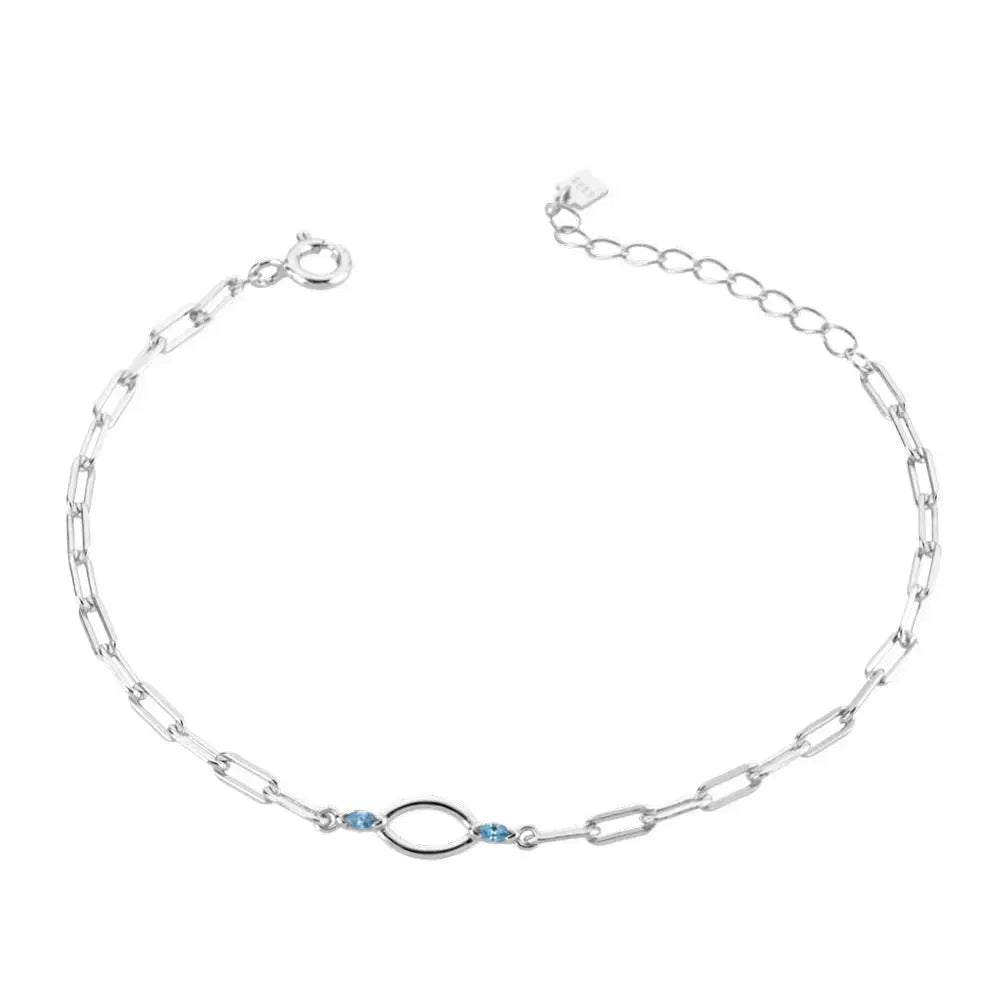 Lovcia Minimalist Oval Link 18K Gold and Platinum Plated Sterling Silver Bracelet for Women with Blue Accents-Bracelets-Silver-Silver