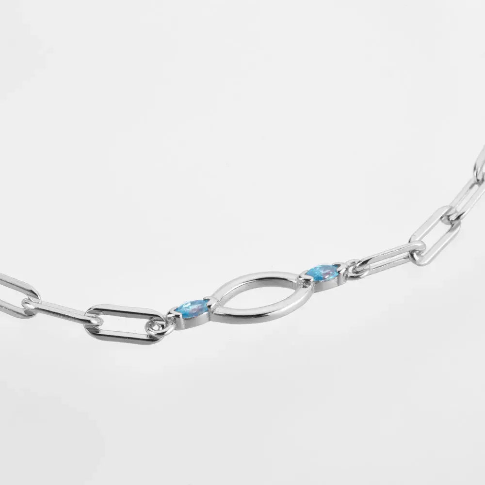 Lovcia Minimalist Oval Link 18K Gold and Platinum Plated Sterling Silver Bracelet for Women with Blue Accents-Bracelets-Silver-Silver
