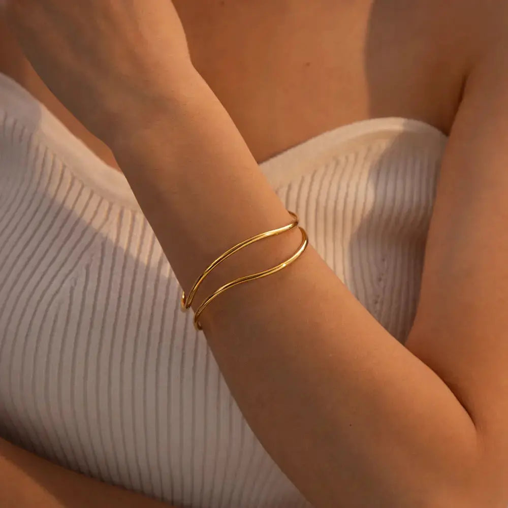 Lovcia Minimalist Stainless Steel Cuff Bracelet-Bracelets-Gold-One Size-Gold