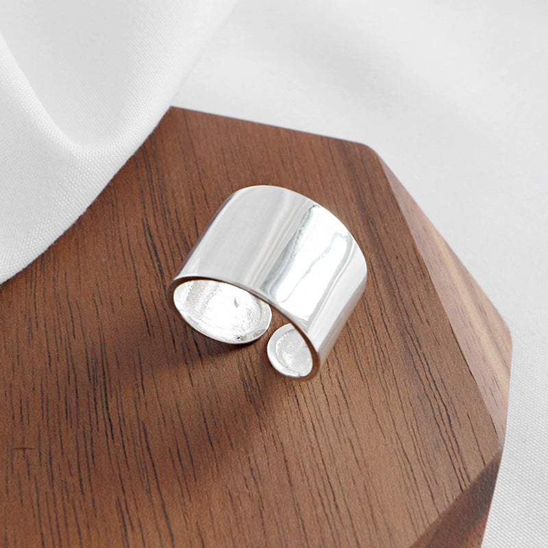 Lovcia Minimalist Wide 925 Sterling Silver Adjustable Ring-Rings-Rhodium-Rhodium