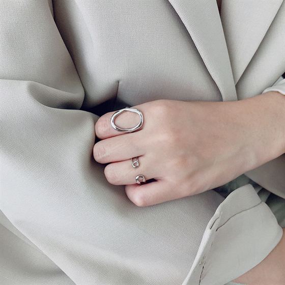 Lovcia Minimalistic Safety Pin Style Sterling Silver Adjustable Ring-Rings-