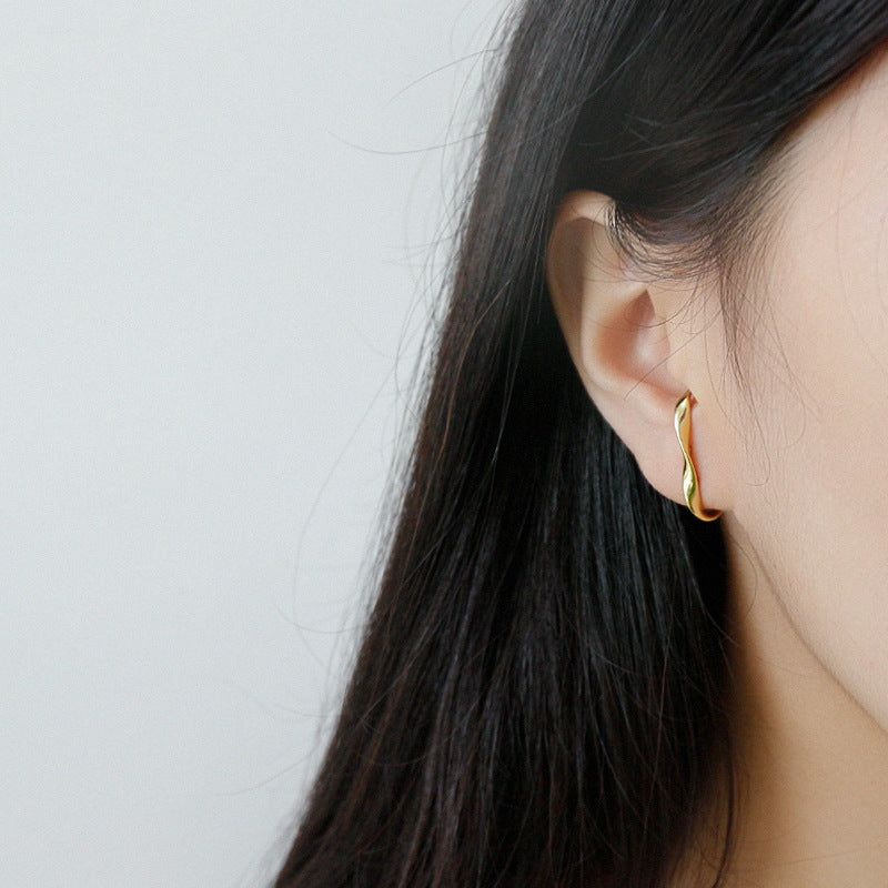 Lovcia Mobius C Shape 925 Silver Stud Earrings Gold Plated-Earrings-Yellow Gold-Yellow Gold