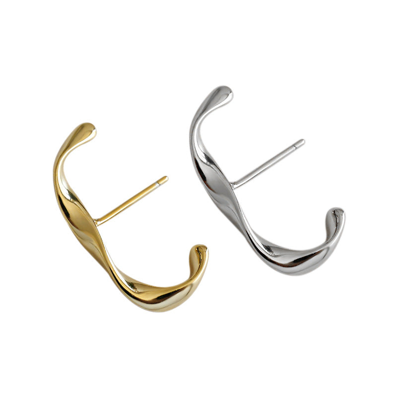 Lovcia Mobius C Shape 925 Silver Stud Earrings Gold Plated-Earrings-Yellow Gold-Yellow Gold