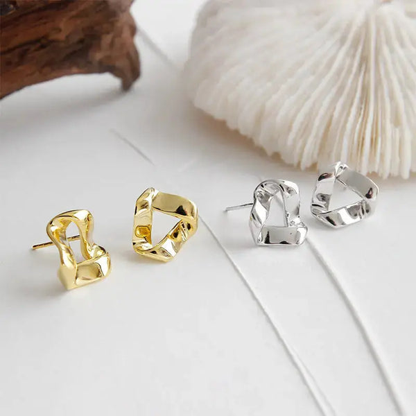 Lovcia Mobius Triangle Geometry Stud Earrings 925 Silver-Earrings-Rhodium-Rhodium