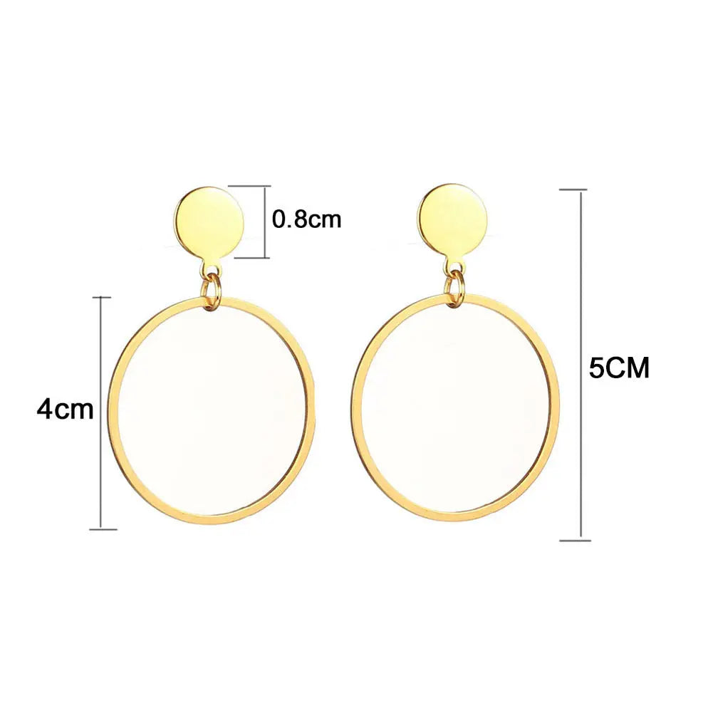Lovcia Modern Circular Style Stainless Steel Dangle Earrings for Women-Earrings-Gold Color with 35mm Drop Length-Gold Color with 35mm Drop Length