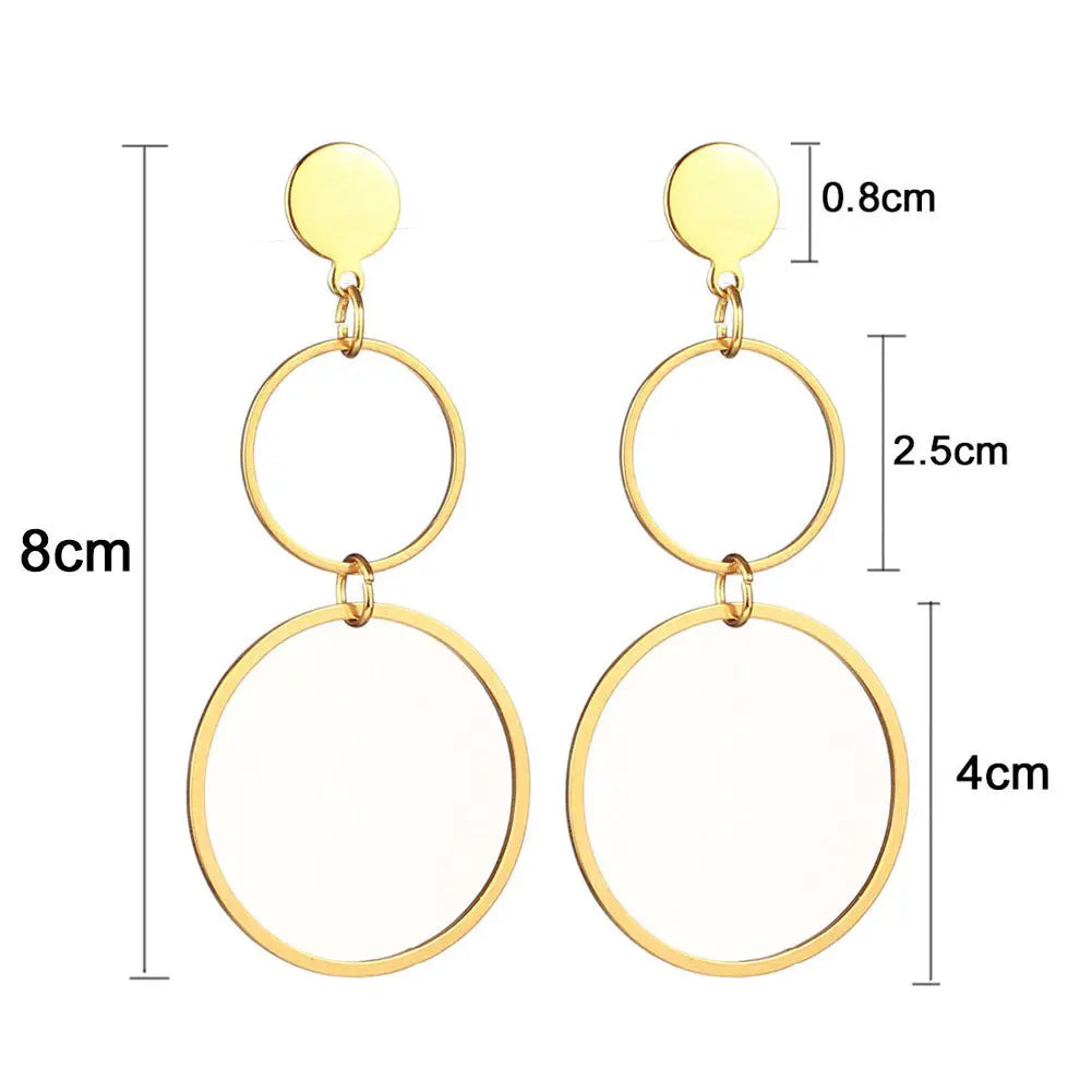 Lovcia Modern Circular Style Stainless Steel Dangle Earrings for Women-Earrings-Gold Color with 35mm Drop Length-Gold Color with 35mm Drop Length