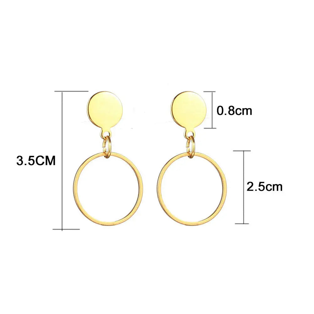 Lovcia Modern Circular Style Stainless Steel Dangle Earrings for Women-Earrings-Gold Color with 35mm Drop Length-Gold Color with 35mm Drop Length