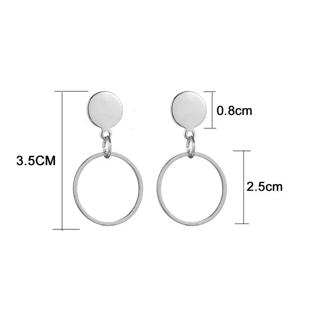 Lovcia Modern Circular Style Stainless Steel Dangle Earrings for Women-Earrings-Silver Color with 35mm Drop Length-Silver Color with 35mm Drop Length
