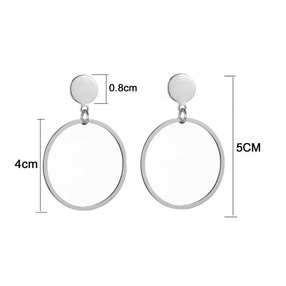 Lovcia Modern Circular Style Stainless Steel Dangle Earrings for Women-Earrings-Silver Color with 50mm Drop Length-Silver Color with 50mm Drop Length