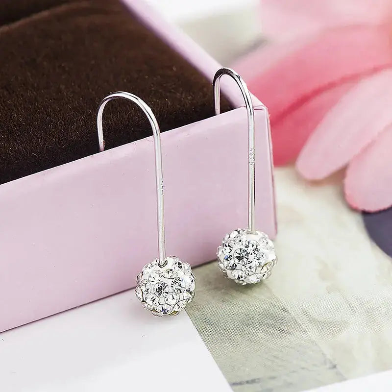 Lovcia Modern CZ Round Ball 925 Sterling Silver Dangling Earrings-Earrings-Purple CZ Earrings-Purple CZ Earrings
