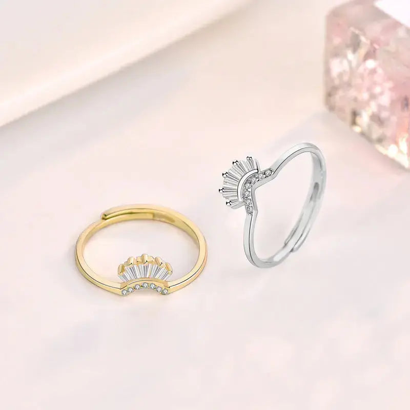 Lovcia Modern CZ V Shape Crown 925 Sterling Silver Adjustable Ring-Rings-Yellow Gold-Yellow Gold