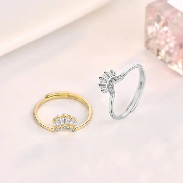 Lovcia Modern CZ V Shape Crown 925 Sterling Silver Adjustable Ring-Rings-Yellow Gold-Yellow Gold