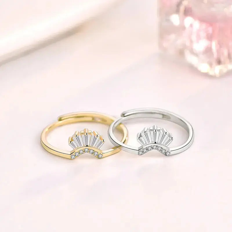 Lovcia Modern CZ V Shape Crown 925 Sterling Silver Adjustable Ring-Rings-Yellow Gold-Yellow Gold