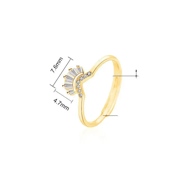 Lovcia Modern CZ V Shape Crown 925 Sterling Silver Adjustable Ring-Rings-Yellow Gold-Yellow Gold