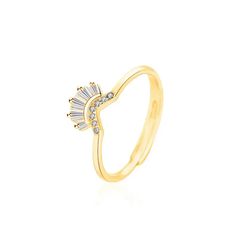 Lovcia Modern CZ V Shape Crown 925 Sterling Silver Adjustable Ring-Rings-Yellow Gold-Yellow Gold