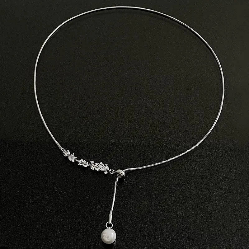 Lovcia Modern Day Zircon Pearl Tassel Necklace for Women-Necklaces-Pull Necklace-Pull Necklace