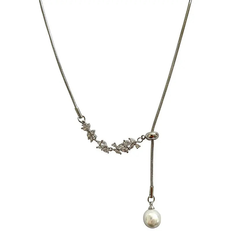 Lovcia Modern Day Zircon Pearl Tassel Necklace for Women-Necklaces-Pull Necklace-Pull Necklace