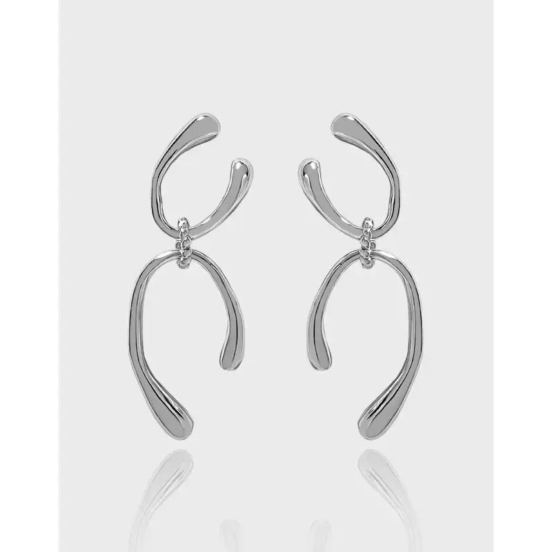 Lovcia Modern Double U Shape 925 Sterling Silver Dangling Earrings-Earrings-Rhodium-Rhodium