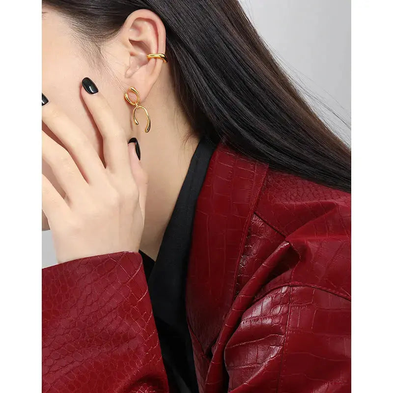 Lovcia Modern Double U Shape 925 Sterling Silver Dangling Earrings-Earrings-Yellow Gold-Yellow Gold