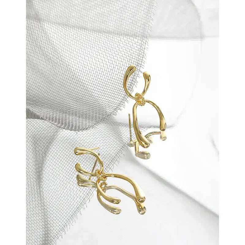 Lovcia Modern Double U Shape 925 Sterling Silver Dangling Earrings-Earrings-Yellow Gold-Yellow Gold
