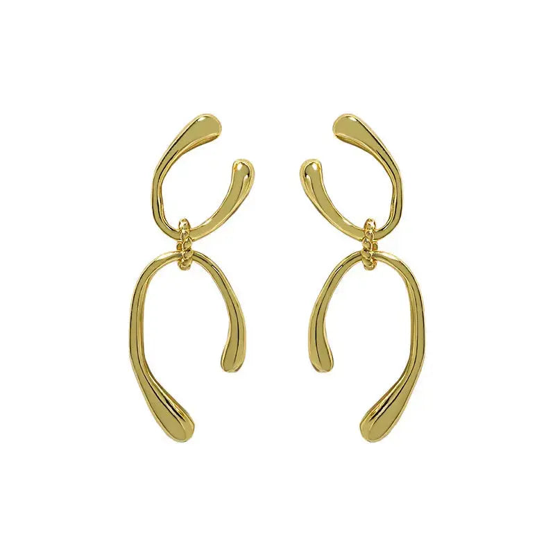Lovcia Modern Double U Shape 925 Sterling Silver Dangling Earrings-Earrings-Yellow Gold-Yellow Gold