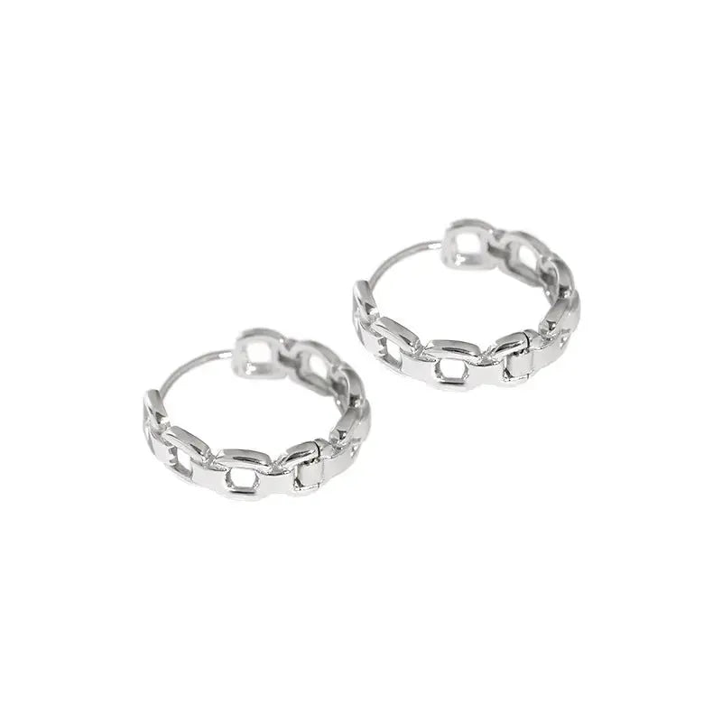 Lovcia Modern Fashion Hollow Chain 925 Sterling Silver Hoop Earrings-Earrings-Rhodium-Large Earrings-Rhodium
