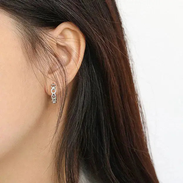 Lovcia Modern Fashion Hollow Chain 925 Sterling Silver Hoop Earrings-Earrings-Rhodium-Small Earrings-Rhodium