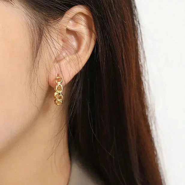 Lovcia Modern Fashion Hollow Chain 925 Sterling Silver Hoop Earrings-Earrings-Yellow Gold-Small Earrings-Yellow Gold
