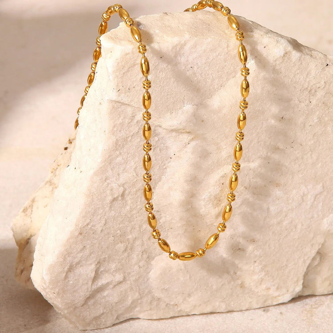 Lovcia Modern Fashion Minimalistic 18K Gold Plated Oval Bead Chain Necklace for Women-Necklaces-Gold-Gold