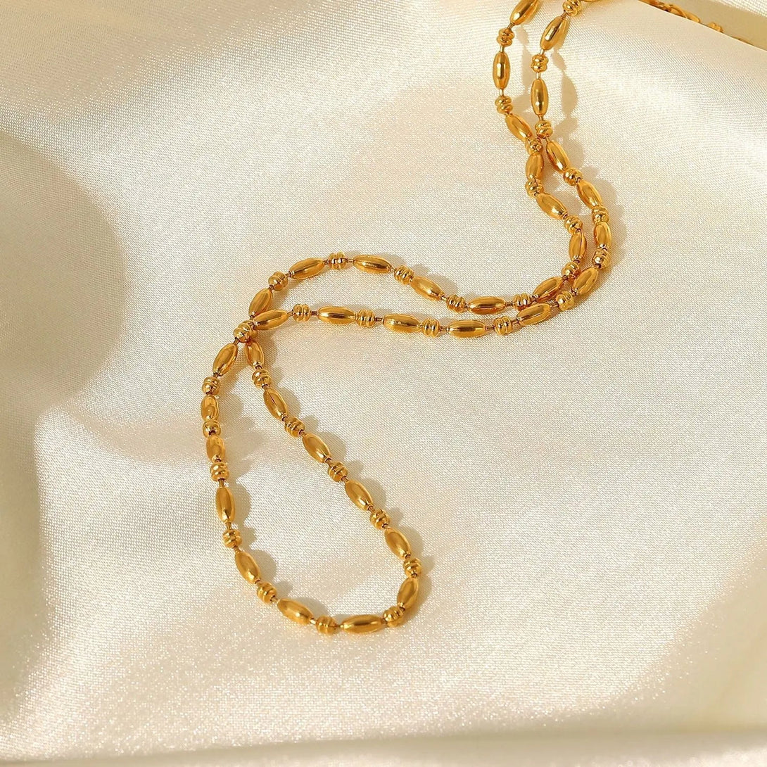 Lovcia Modern Fashion Minimalistic 18K Gold Plated Oval Bead Chain Necklace for Women-Necklaces-Gold-Gold