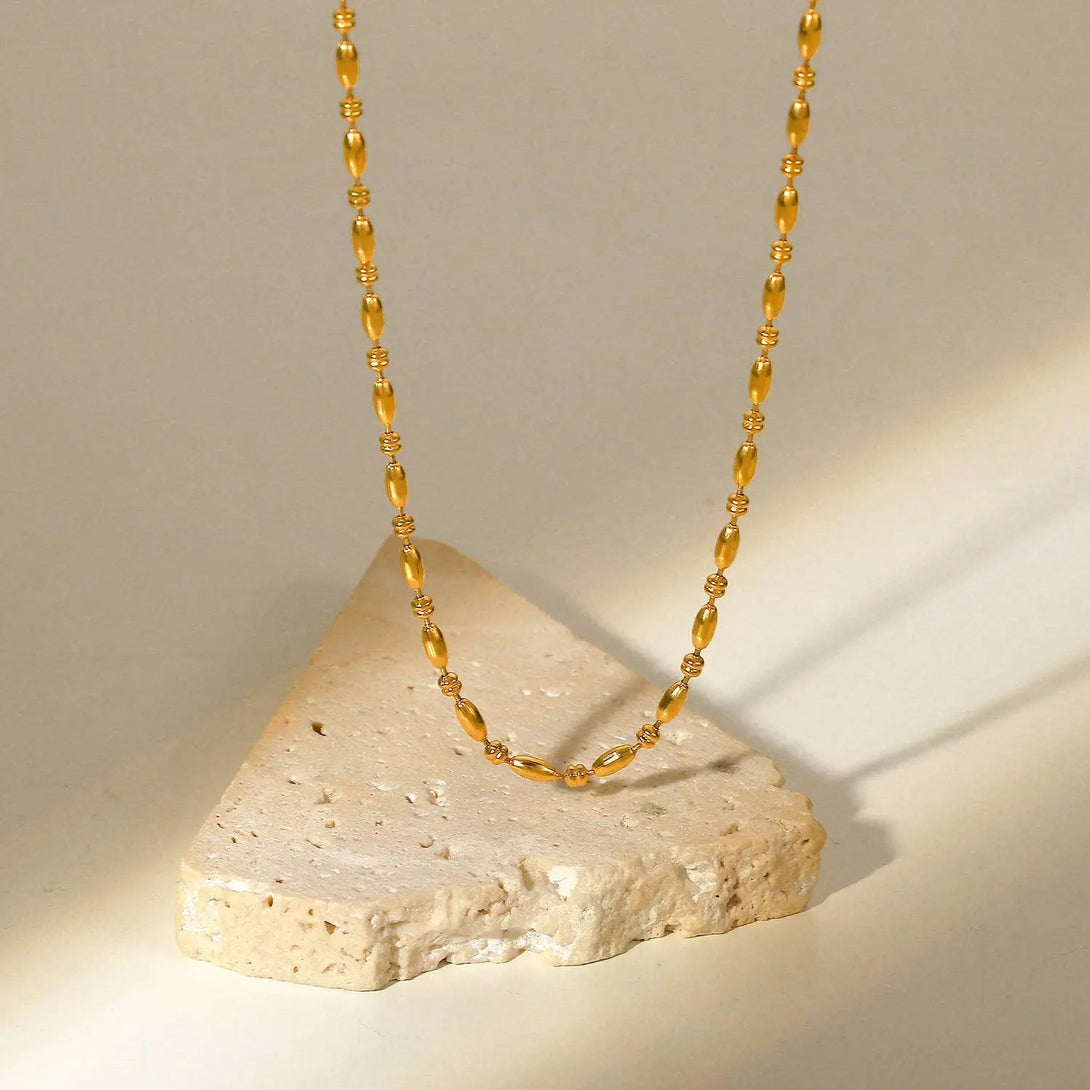 Lovcia Modern Fashion Minimalistic 18K Gold Plated Oval Bead Chain Necklace for Women-Necklaces-Gold-Gold