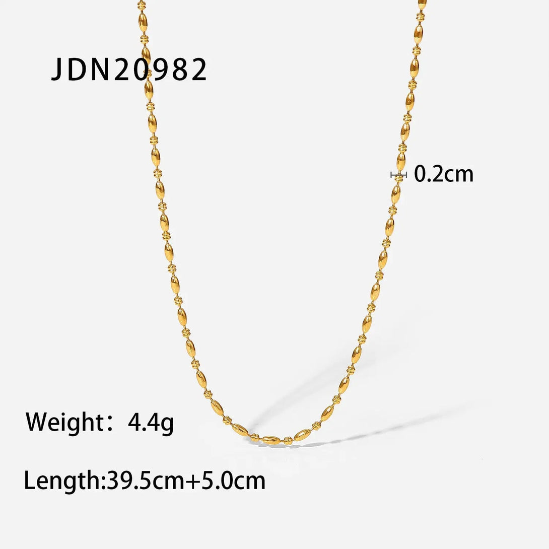 Lovcia Modern Fashion Minimalistic 18K Gold Plated Oval Bead Chain Necklace for Women-Necklaces-Gold-Gold